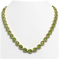 33.35 ctw Peridot & Diamond Micro Pave Halo Necklace 10K Yellow Gold