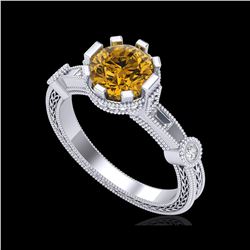 1.71 ctw Intense Fancy Yellow Diamond Art Deco Ring 18K White Gold