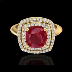 2.52 ctw Ruby & Micro VS/SI Diamond Certified Pave Ring 18K Yellow Gold