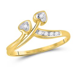 10kt Yellow Gold Round Diamond Double Heart Simple Band Ring 1/20 Cttw