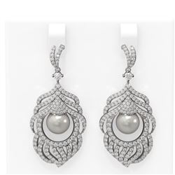 3.52 ctw Diamond and Pearl Earrings 18K White Gold