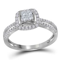 14kt White Gold Princess Diamond Cluster Fashion Ring 1/2 Cttw