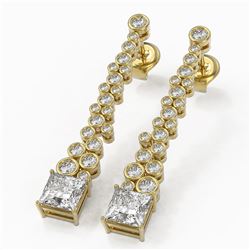 2.5 ctw Princess Cut Diamond Designer Earrings 18K Yellow Gold