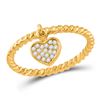 Image 1 : 10kt Yellow Gold Round Diamond Heart Dangle Rope Stackable Band Ring 1/10 Cttw