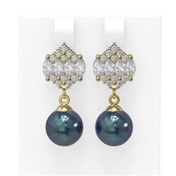 2.98 ctw Diamond and Pearl Earrings 18K Yellow Gold