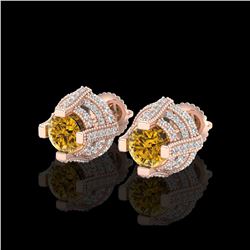 2.75 ctw Intense Fancy Yellow Diamond Micro Pave Earrings 18K Rose Gold