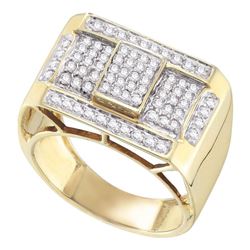 10kt Yellow Gold Mens Round Pave-set Diamond Rectangle Cluster Ring 1.00 Cttw