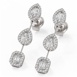 2.37 ctw Mix Cut Diamonds Designer Earrings 18K White Gold