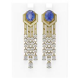 13.94 ctw Tanzanite & Diamond Earrings 18K Yellow Gold