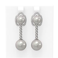 0.63 ctw Diamond and Pearl Earrings 18K White Gold