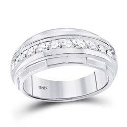 10kt White Gold Mens Round Diamond Wedding Band Ring 1.00 Cttw