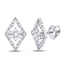 14kt White Gold Round Diamond Geometric Cluster Earrings 3/8 Cttw