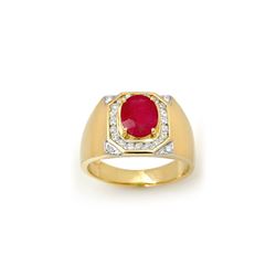 3.60 ctw Ruby & Diamond Men's Ring 14K Yellow Gold