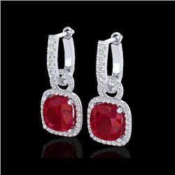 6 ctw Ruby & Micro Pave VS/SI Diamond Certified Earrings 18K White Gold