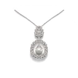1.5 ctw Diamond and Pearl Necklace 18K White Gold