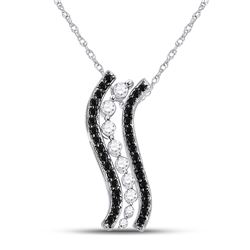 10kt White Gold Round Black Color Enhanced Diamond Graduated Journey Pendant 1/2 Cttw
