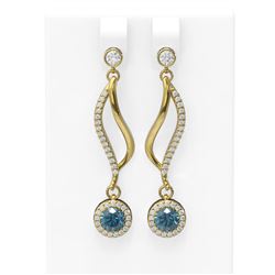 1.86 ctw Intense Blue Diamond Earrings 18K Yellow Gold