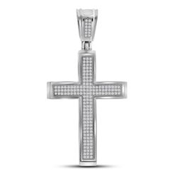 10kt White Gold Mens Round Diamond Roman Cross Charm Pendant 1/2 Cttw