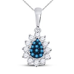 10kt White Gold Round Blue Color Enhanced Diamond Teardrop Cluster Pendant 1/4 Cttw
