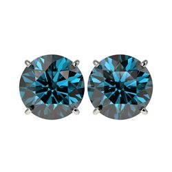 5 ctw Certified Fancy Blue Diamond Stud Earrings 10K White Gold