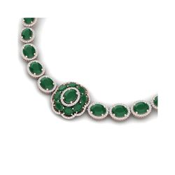 58.33 ctw Emerald & VS Diamond Necklace 18K Rose Gold