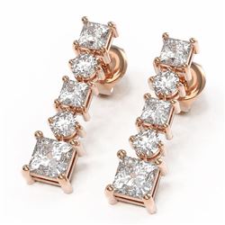 3.62 ctw Princess Diamond Designer Earrings 18K Rose Gold
