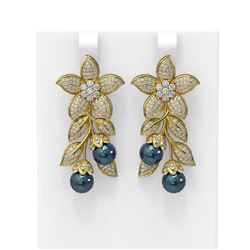 3.05 ctw Diamond and Pearl Earrings 18K Yellow Gold