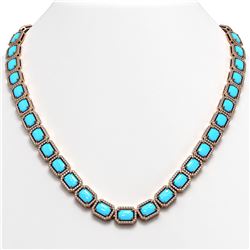 52.89 ctw Turquoise & Diamond Micro Pave Halo Necklace 10K Rose Gold