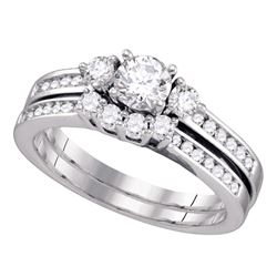 14kt White Gold Round Diamond Bridal Wedding Engagement Ring Band Set 1.00 Cttw