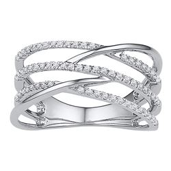 10kt White Gold Round Diamond Triple Row Openwork Crossover Band Ring 1/3 Cttw