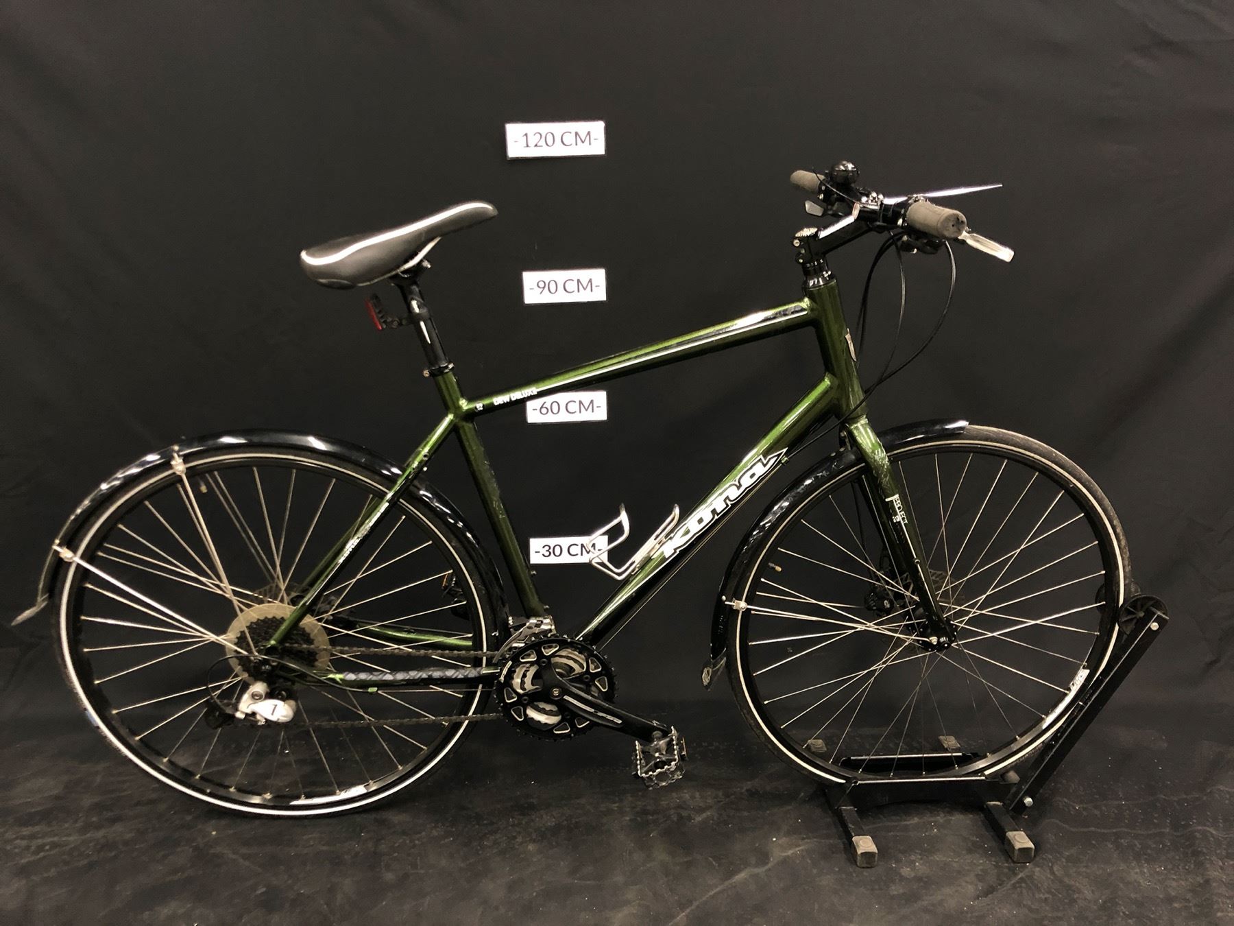 GREEN KONA DEW DELUXE 24 SPEED HYBRID TRAIL BIKE WITH FRONT AND REAR