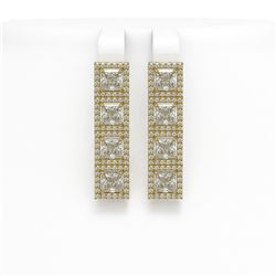 6.08 ctw Princess Cut Diamond Micro Pave Earrings 18K Yellow Gold