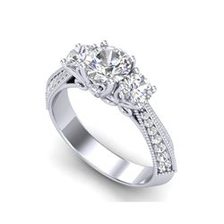 1.81 ctw VS/SI Diamond Art Deco 3 Stone Ring 18K White Gold