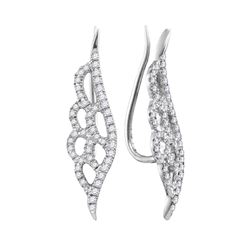 10kt White Gold Round Diamond Winged Climber Earrings 1/3 Cttw