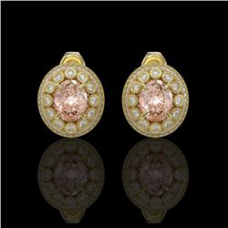 7.44 ctw Morganite & Diamond Victorian Earrings 14K Yellow Gold