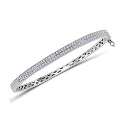 14kt White Gold Round Diamond Double Row Bangle Bracelet 1.00 Cttw
