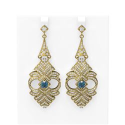 6.56 ctw Intense Blue Diamond Earrings 18K Yellow Gold