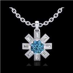 1.33 ctw Fancy Intense Blue Diamond Art Deco Necklace 18K White Gold