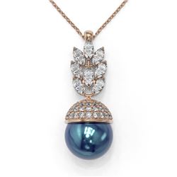 3.69 ctw Marquise Diamond and Pearl Necklace 18K Rose Gold