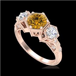 1.66 ctw Intense Fancy Yellow Diamond Art Deco Ring 18K Rose Gold
