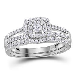 10kt White Gold Round Diamond Split-shank Bridal Wedding Engagement Ring Band Set 1/2 Cttw