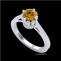 1.14 ctw Intense Fancy Yellow Diamond Art Deco Ring 18K White Gold