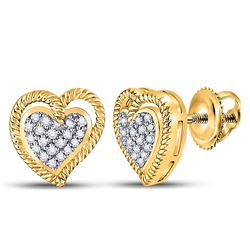 10kt Yellow Gold Round Diamond Milgrain Heart Cluster Earrings 1/10 Cttw