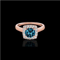 1.37 ctw SI Certified Fancy Blue Diamond Halo Ring 10K Rose Gold