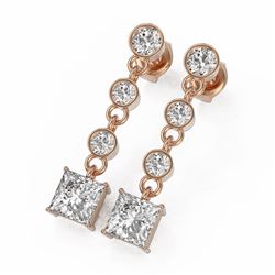 3 ctw Princess Cut Diamond Earrings 18K Rose Gold