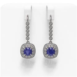 5.1 ctw Certified Sapphire & Diamond Victorian Earrings 14K White Gold