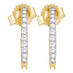 14kt Yellow Gold Round Pave-set Diamond Single Row Screwback Hoop Earrings 1/4 Cttw