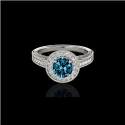 1.5 ctw SI Certified Fancy Blue Diamond Solitaire Halo Ring 10K White Gold
