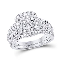 14kt White Gold Princess Diamond Bridal Wedding Engagement Ring Band Set 1.00 Cttw
