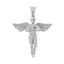 10kt White Gold Mens Round Diamond Angel Wings Religious Charm Pendant 1.00 Cttw